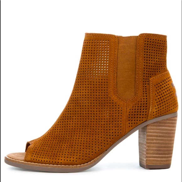 Toms Shoes - TOMS Majorca Peep Toe Suede Perforated Bootie